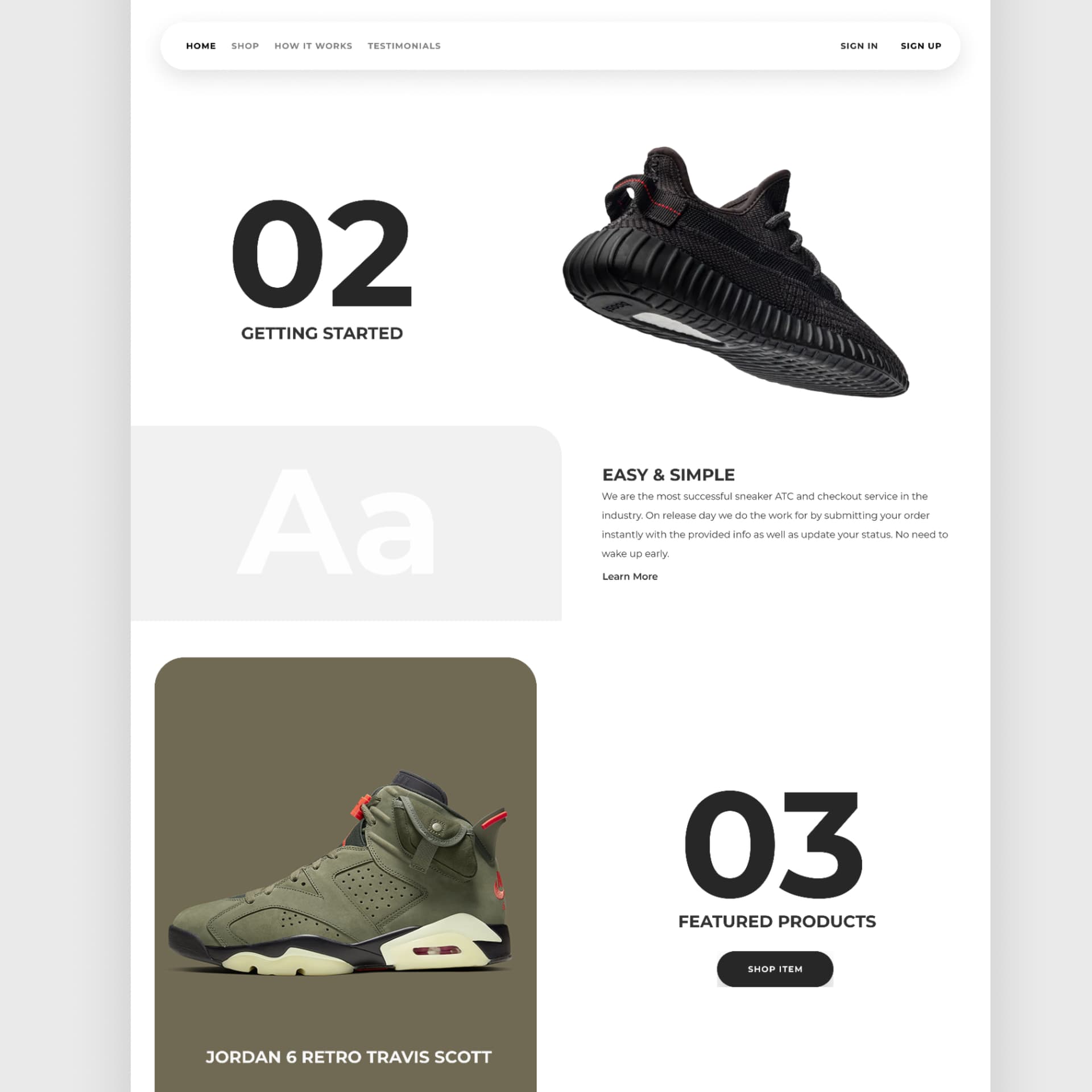 Sneaker Access home layout after usability improvements.