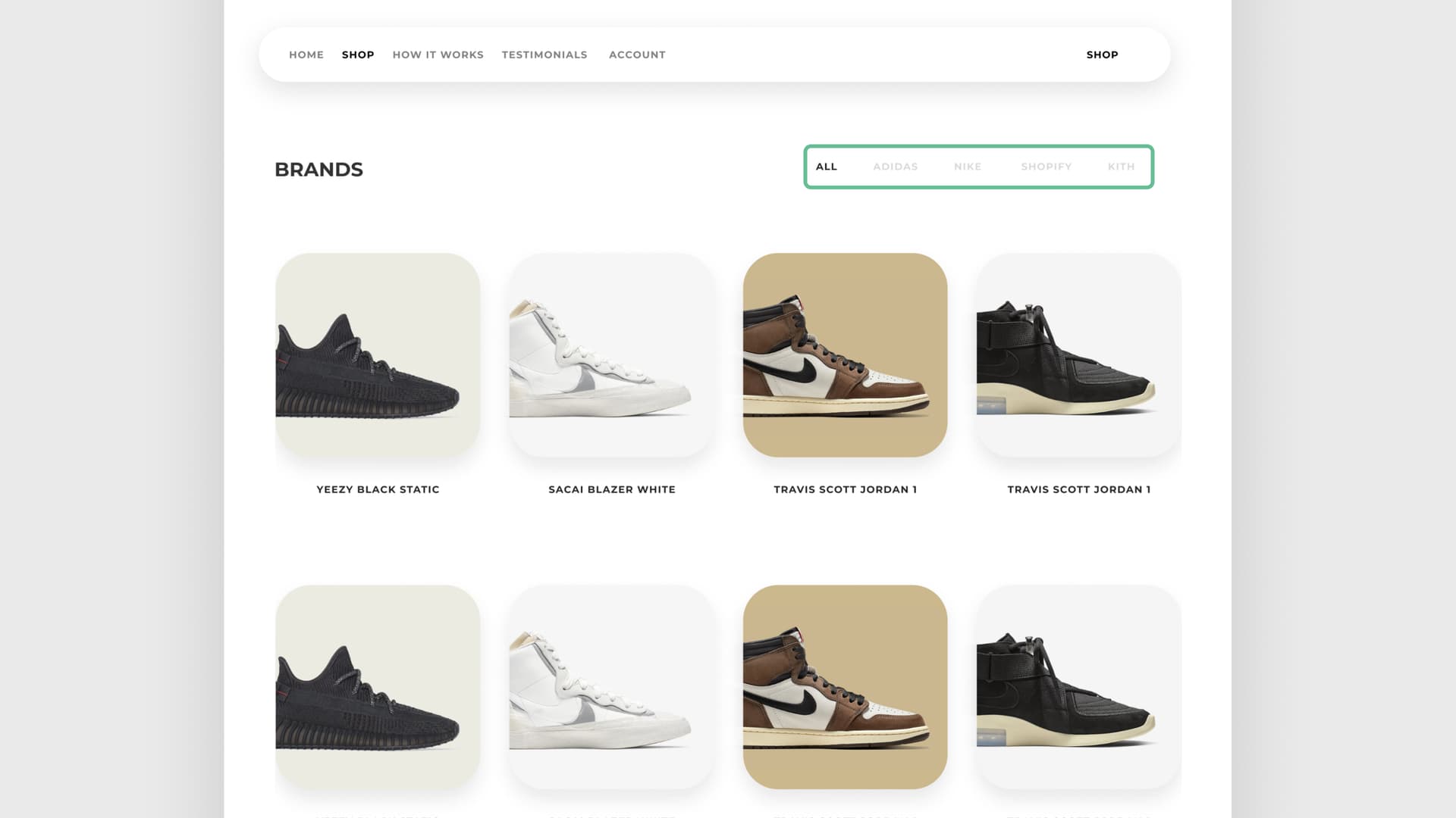 Sneaker Access shop interface after usability updates.